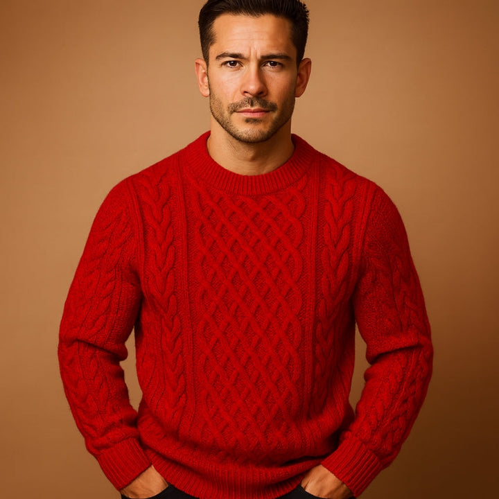 Mens Chunky Cable Knit Crew Neck Jumper