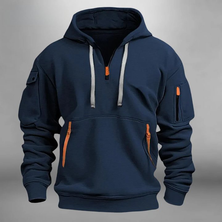 Mens Half Zip Utility Pocket Hoodie