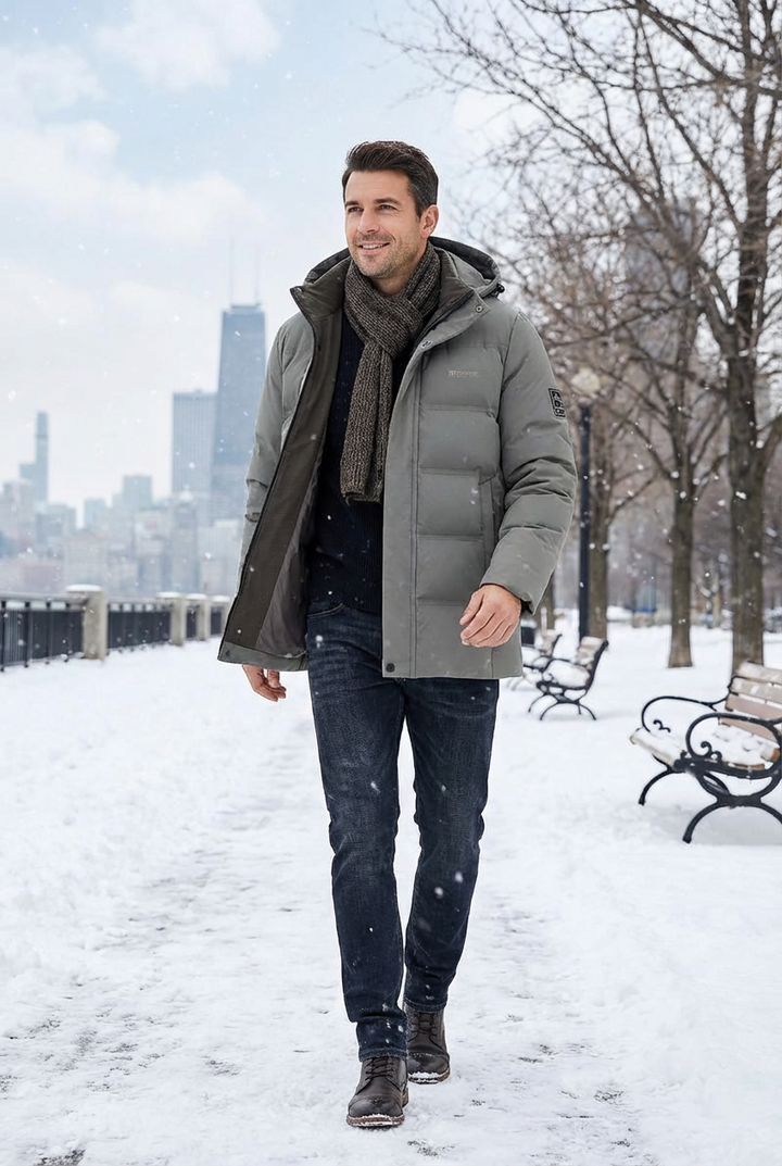 Mens Hooded Zip Front Parka
