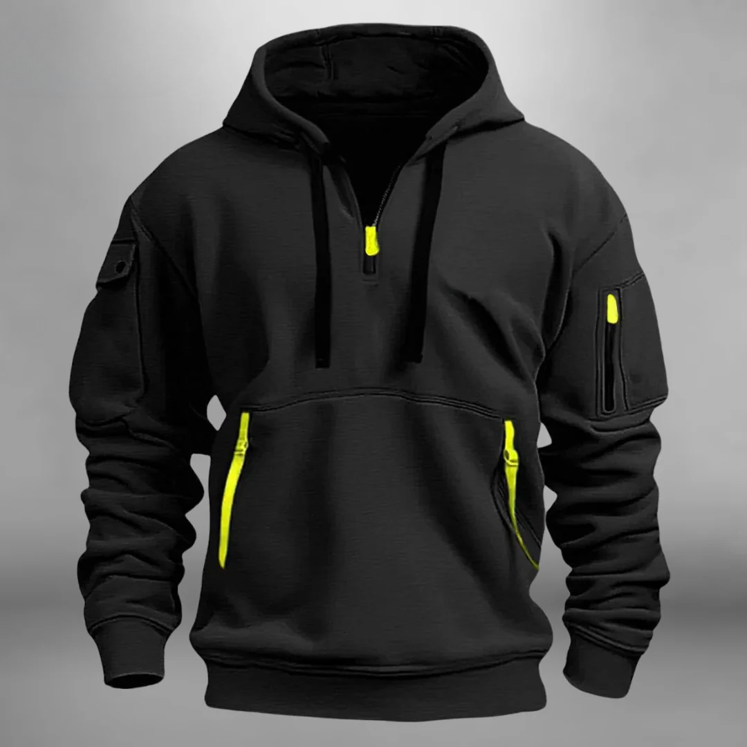 Mens Half Zip Utility Pocket Hoodie
