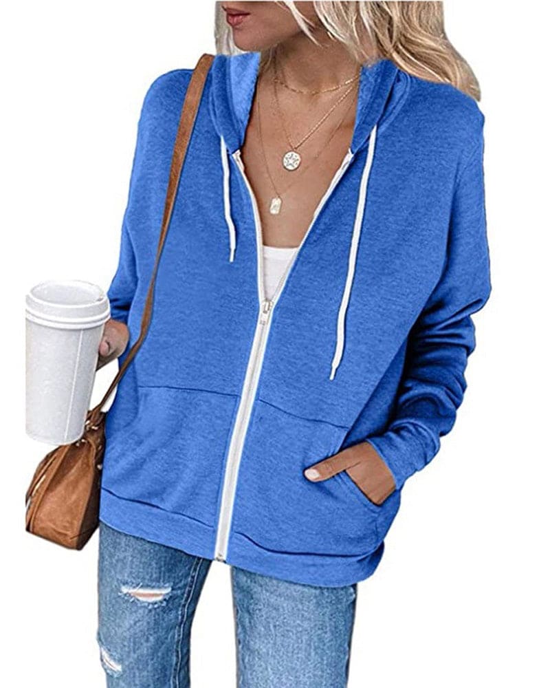 Womens Cotton Blend Full Zip Drawstring Hoodie