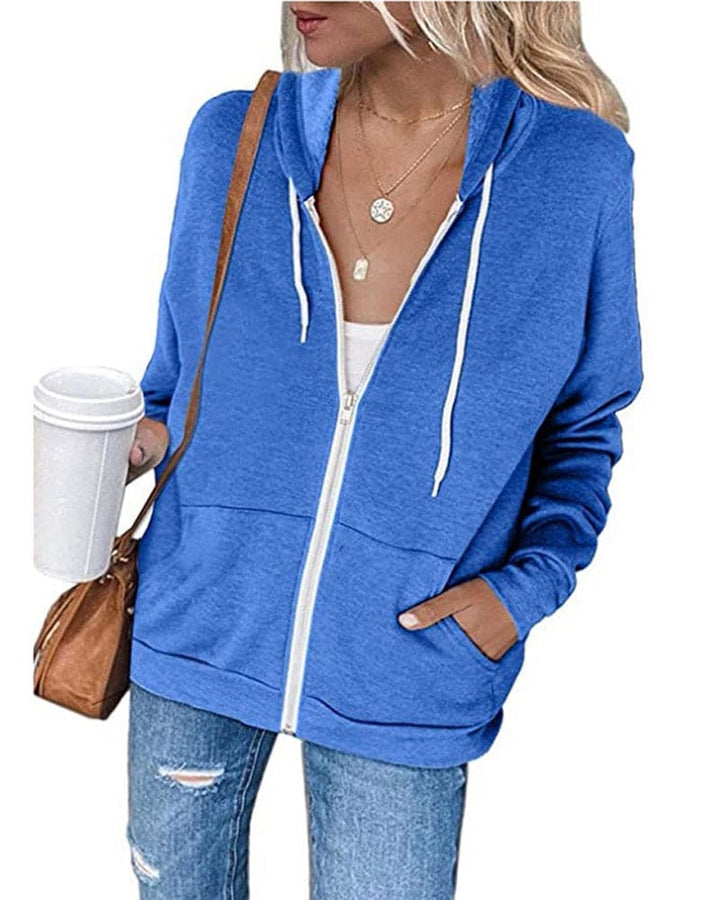 Womens Cotton Blend Full Zip Drawstring Hoodie