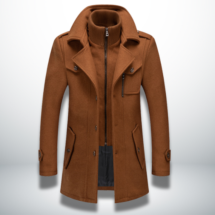 Mens Layered Collar Button Front Overcoat