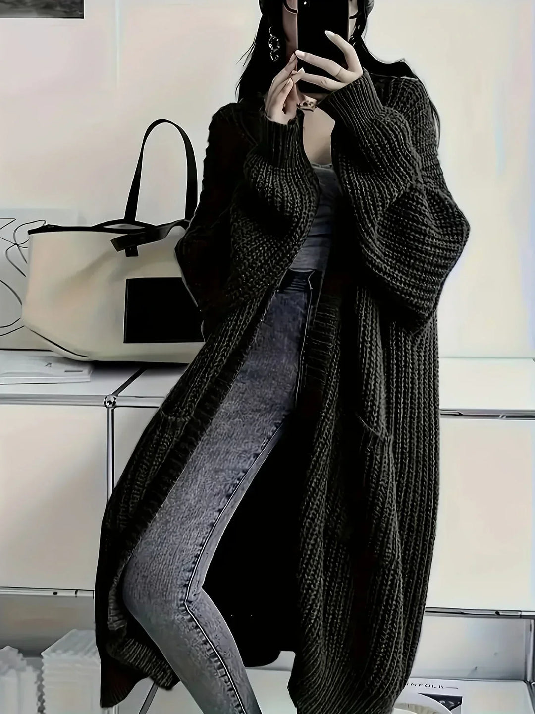 Womens Oversized Long Chunky Knit Cardigan