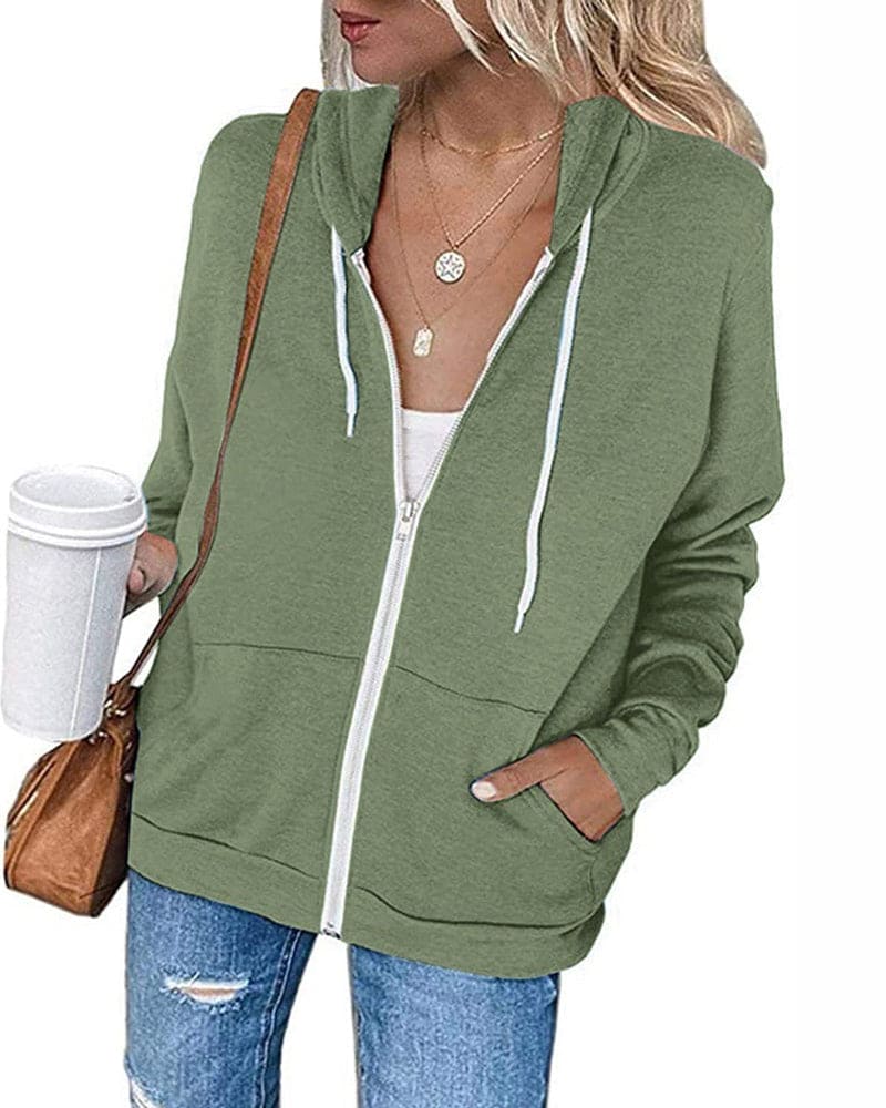 Womens Cotton Blend Full Zip Drawstring Hoodie