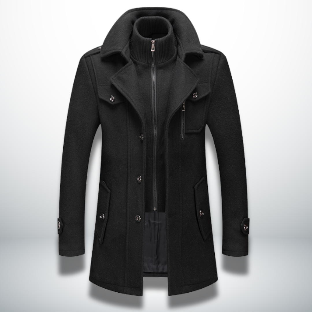 Mens Layered Collar Button Front Overcoat