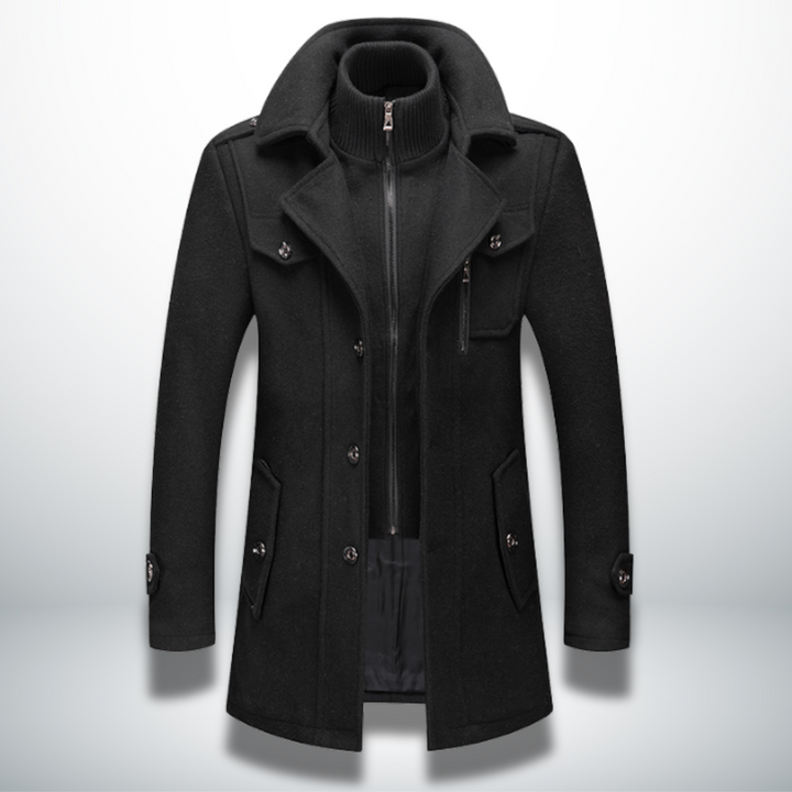 Mens Layered Collar Button Front Overcoat