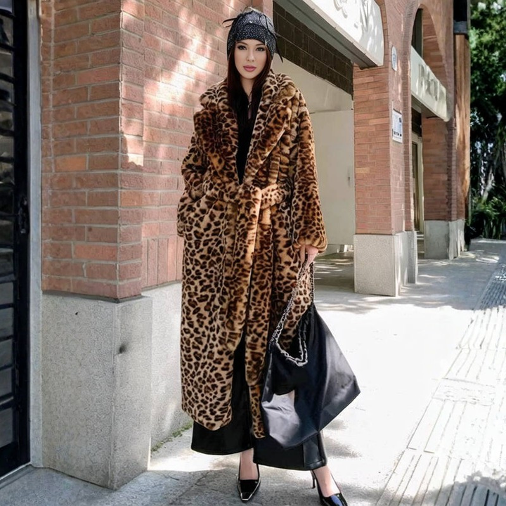Belted Faux Fur Leopard Coat