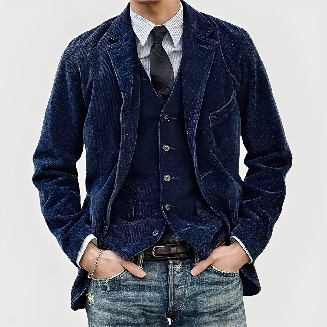 Mens Corduroy Blazer And Waistcoat Set