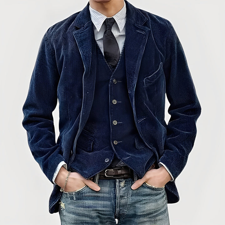 Mens Corduroy Blazer And Waistcoat Set