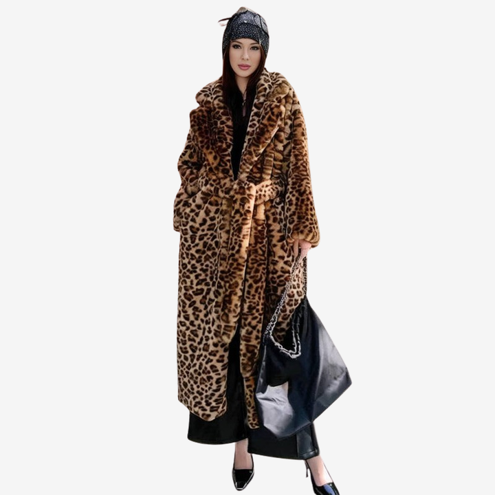 Belted Faux Fur Leopard Coat