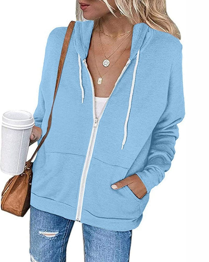Womens Cotton Blend Full Zip Drawstring Hoodie
