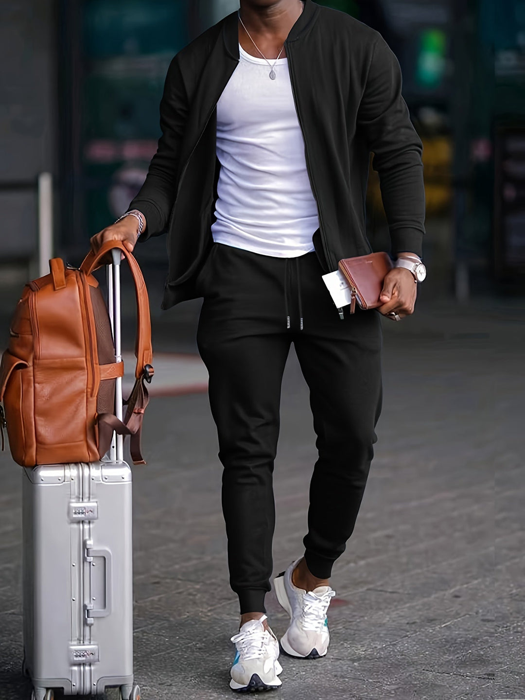 Mens Zip Front Casual Ribbed Cuff Tracksuit