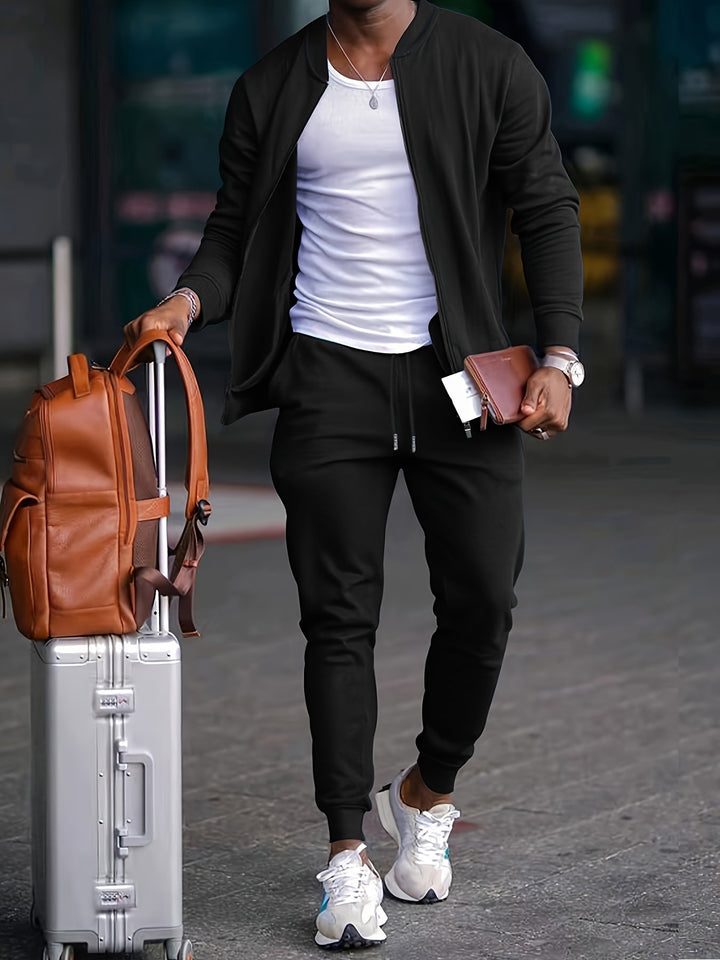 Mens Zip Front Casual Ribbed Cuff Tracksuit