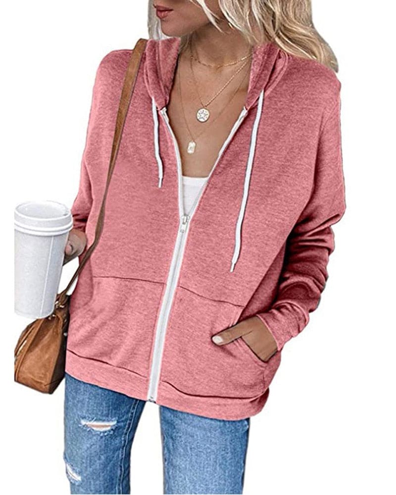 Womens Cotton Blend Full Zip Drawstring Hoodie