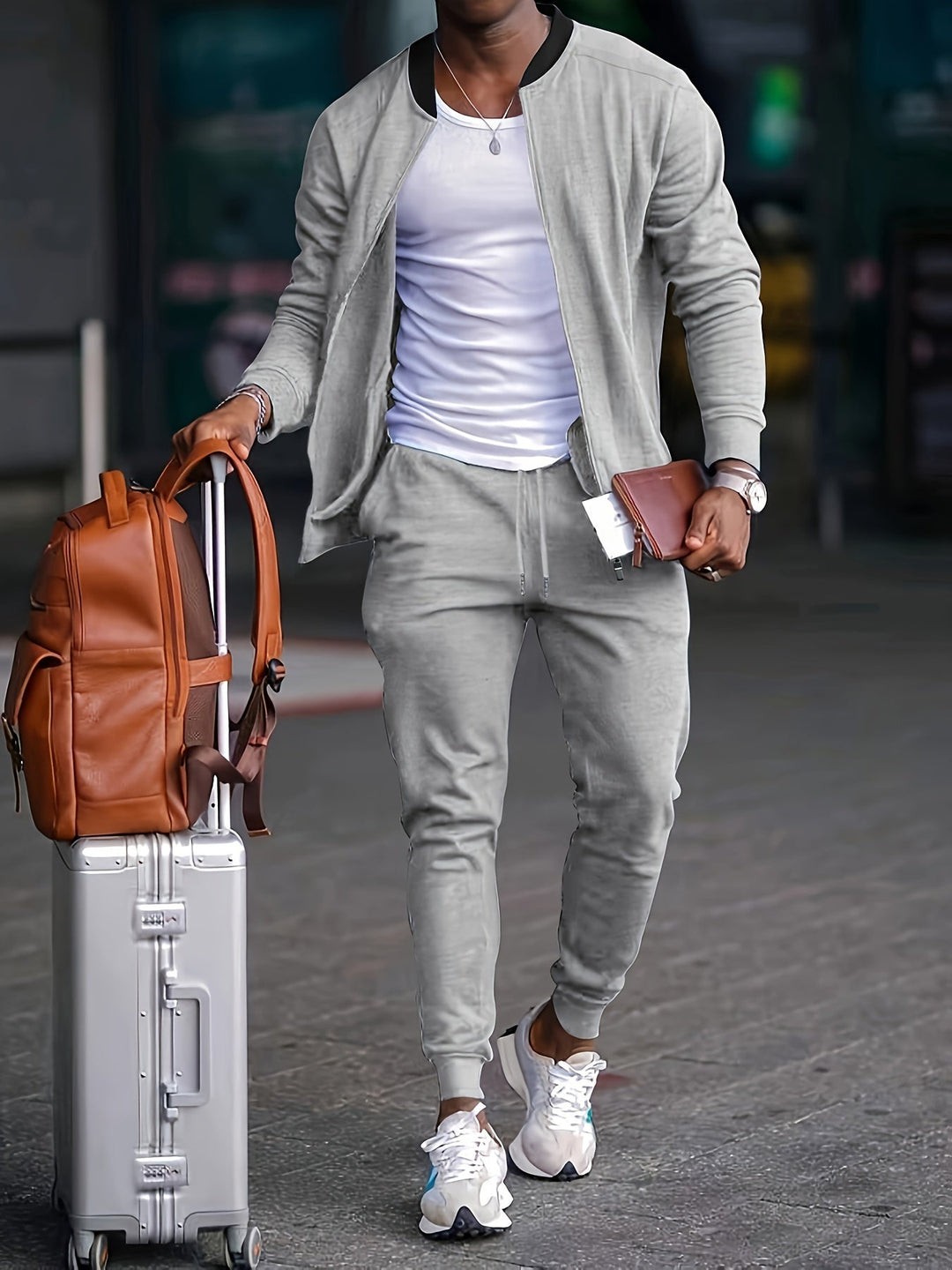Mens Zip Front Casual Ribbed Cuff Tracksuit