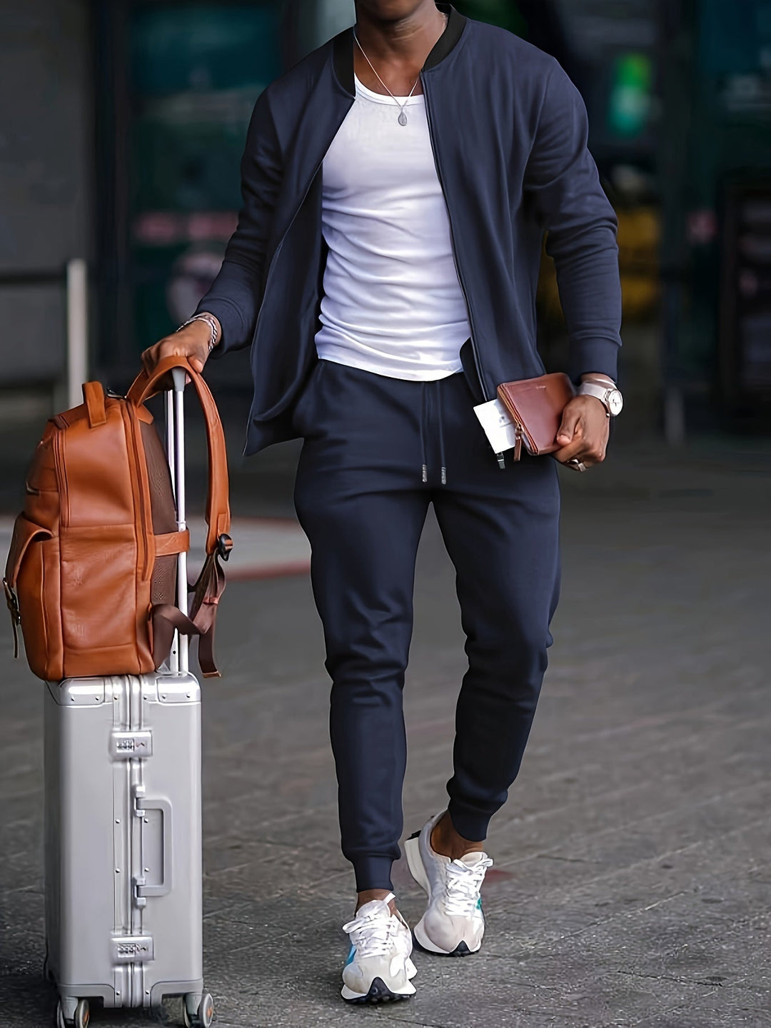 Mens Zip Front Casual Ribbed Cuff Tracksuit