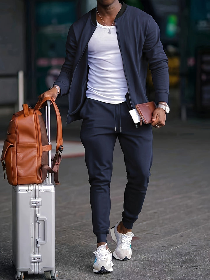 Mens Zip Front Casual Ribbed Cuff Tracksuit
