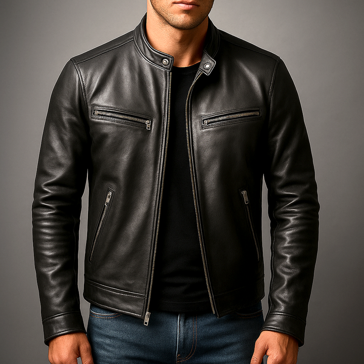 Mens Hooded Zip Front Vintage Leather Jacket
