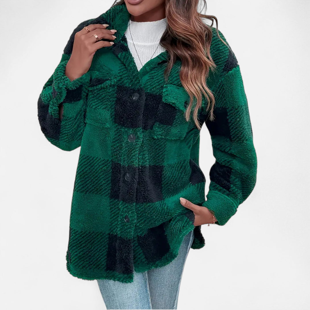 Womens Checked Plush Lined Winter Shacket