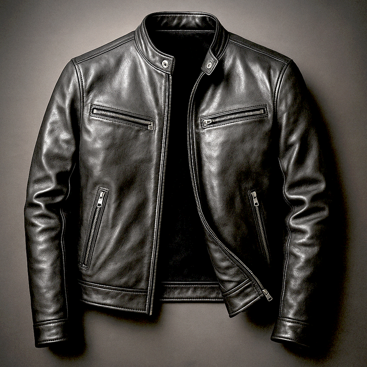Mens Hooded Zip Front Vintage Leather Jacket