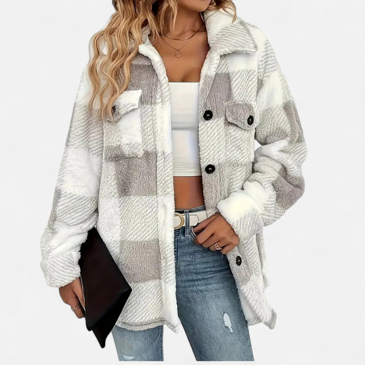 Womens Checked Plush Lined Winter Shacket