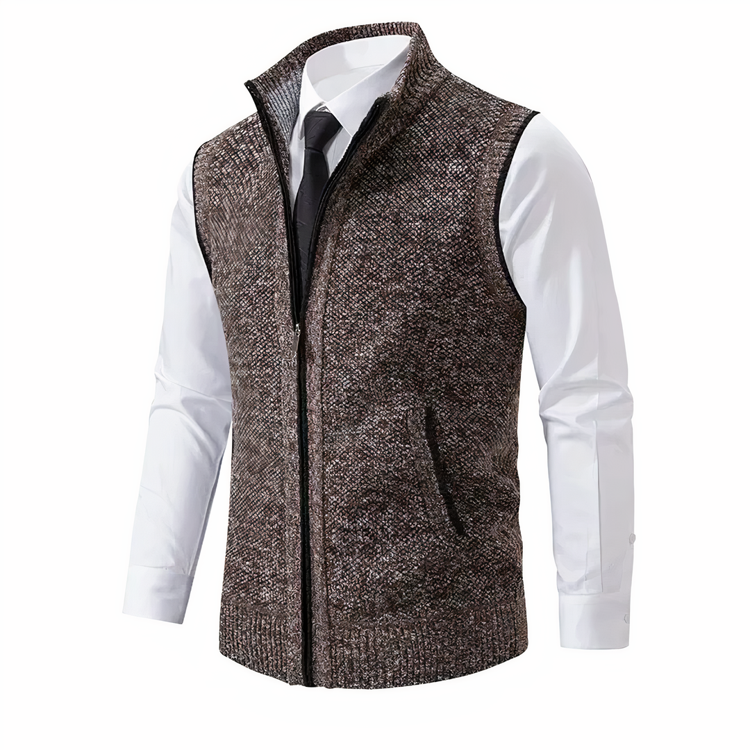 Mens Fleece Lined Zip Up Knit Gilet