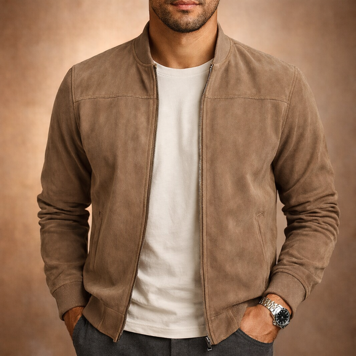 Mens Faux Suede Knitted Bomber Jacket
