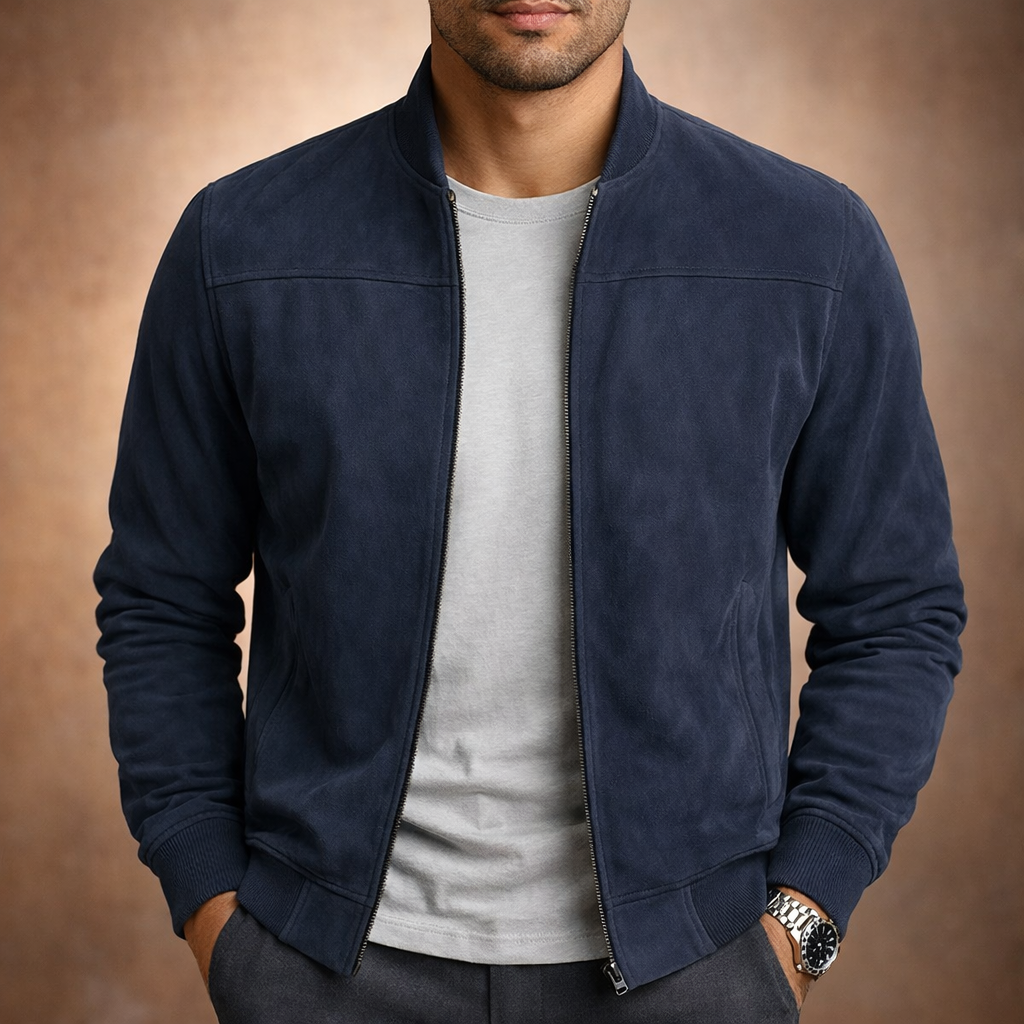 Mens Faux Suede Knitted Bomber Jacket