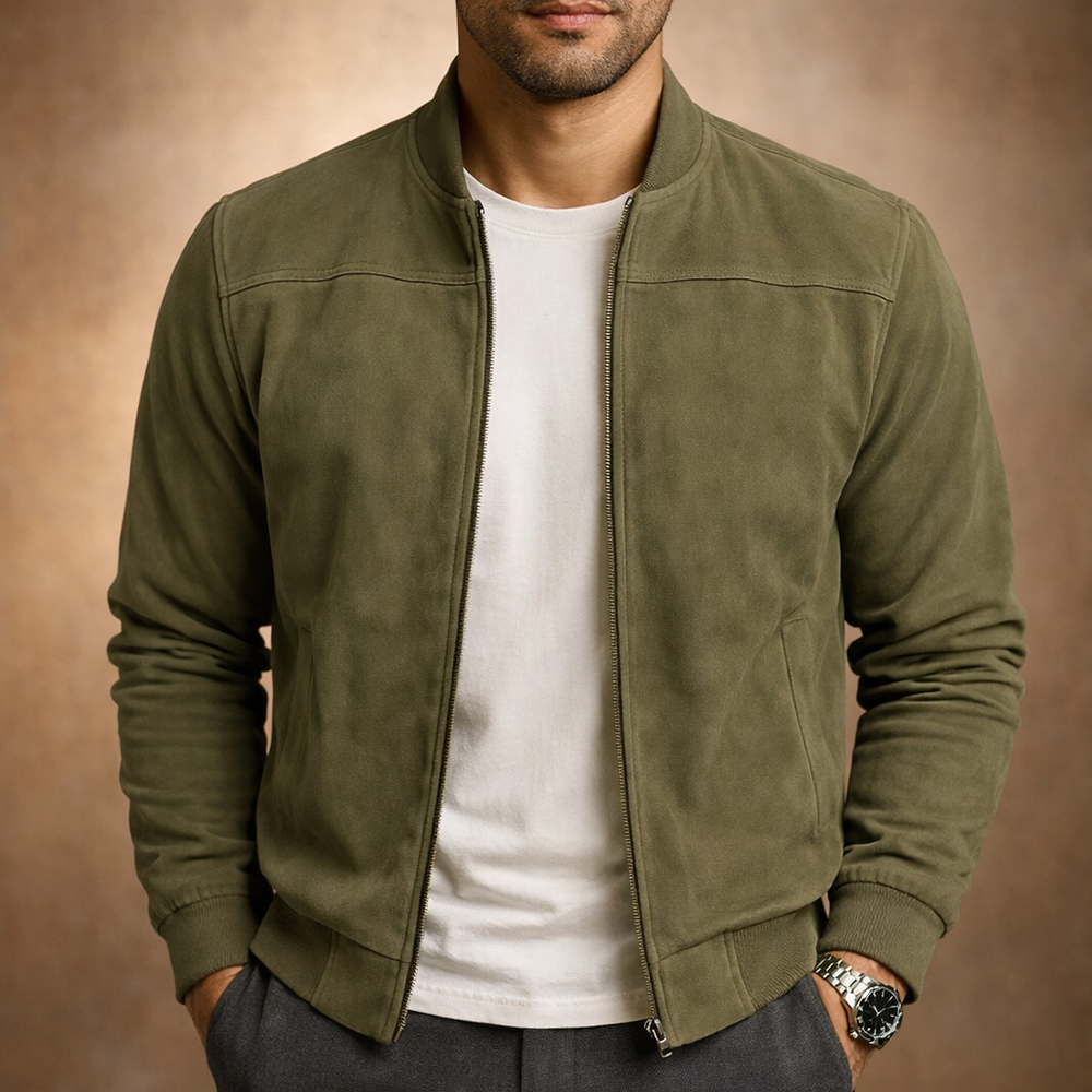 Mens Faux Suede Knitted Bomber Jacket