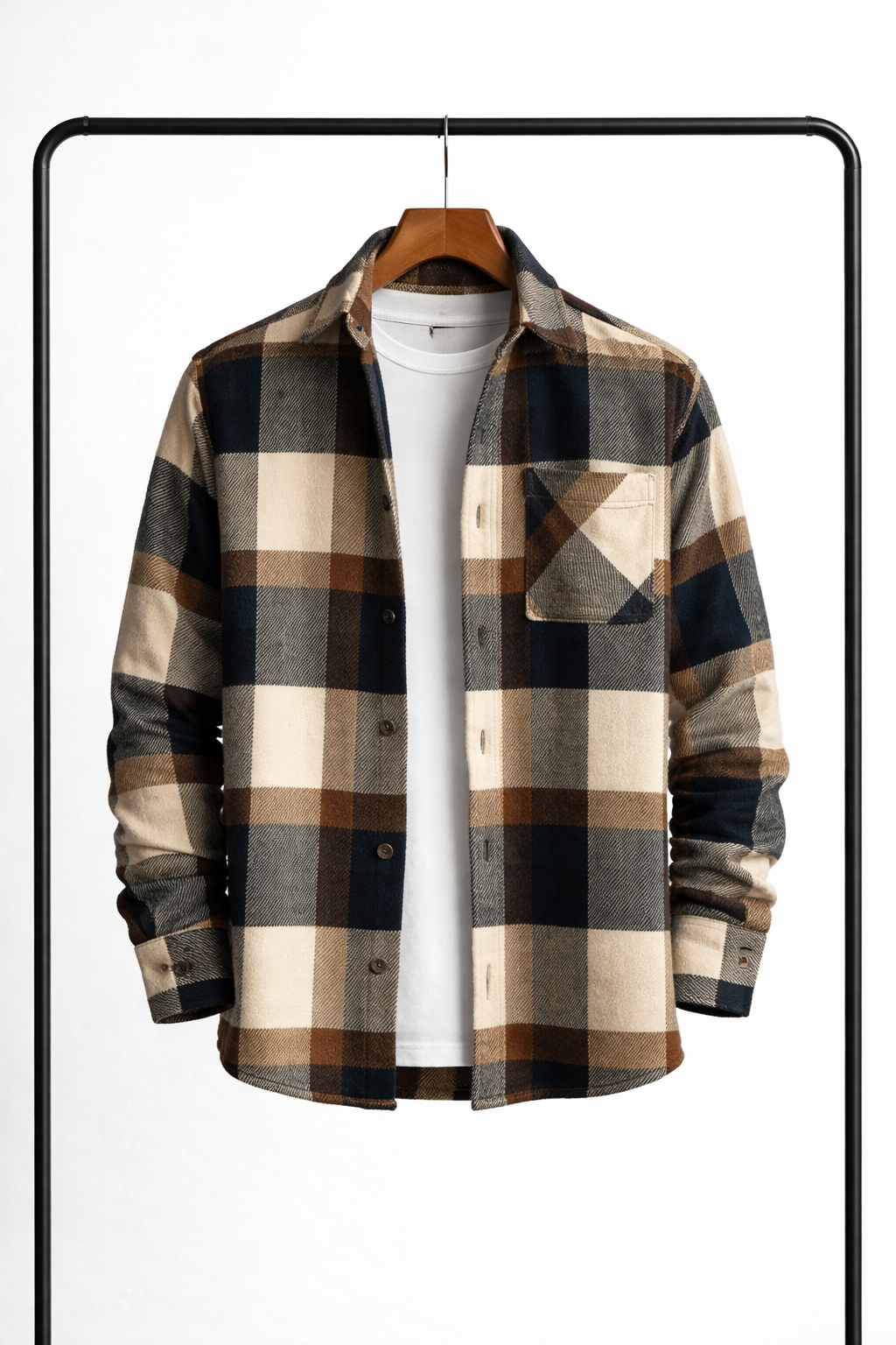 Mens Padded Checked Overshirt Jacket