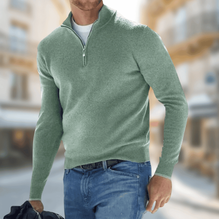 Mens Half Zip Stand Collar Knit Jumper