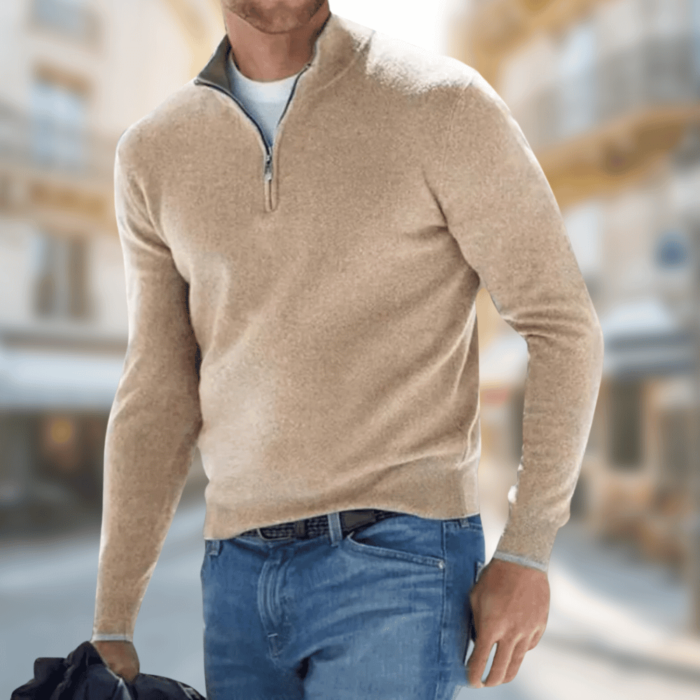 Mens Half Zip Stand Collar Knit Jumper