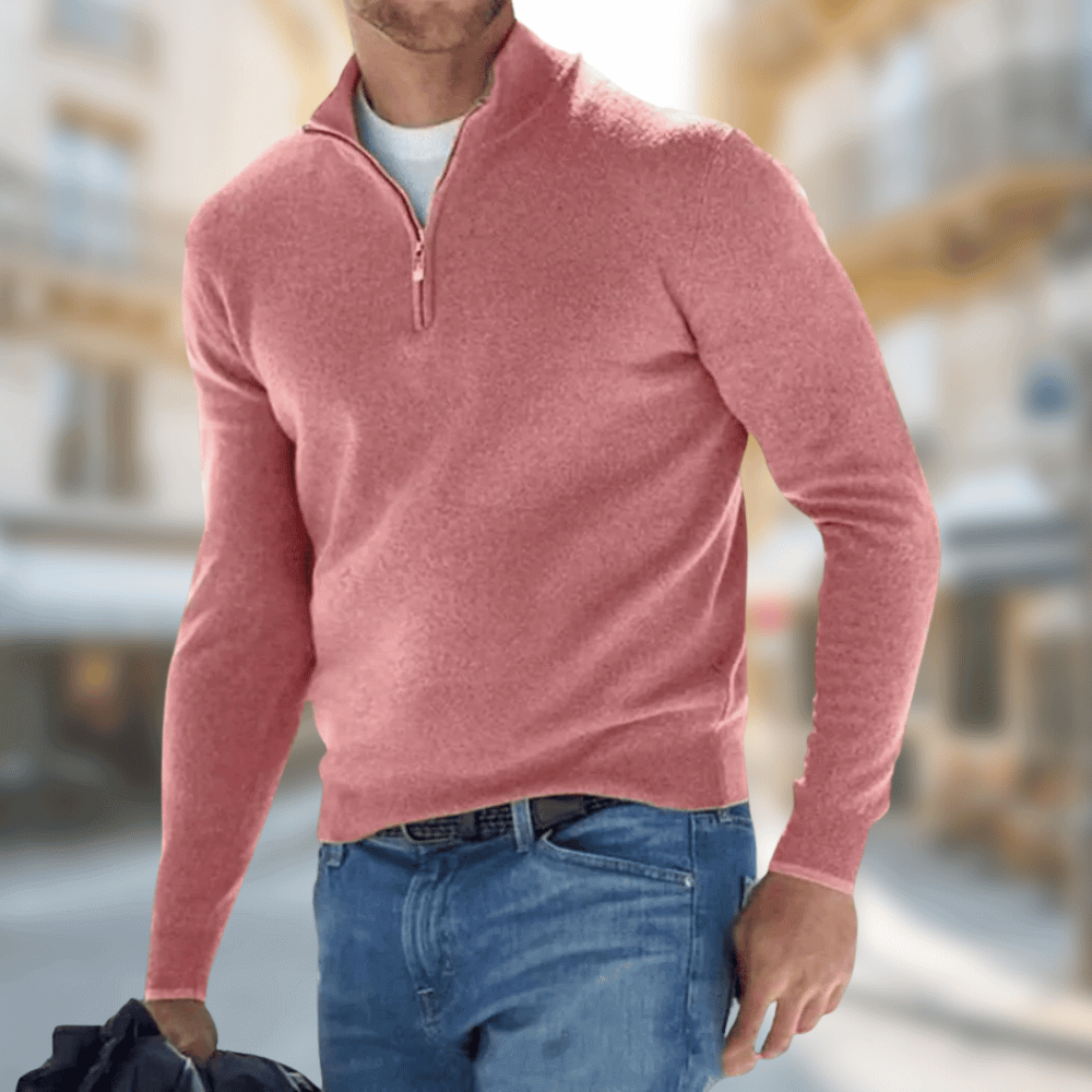 Mens Half Zip Stand Collar Knit Jumper