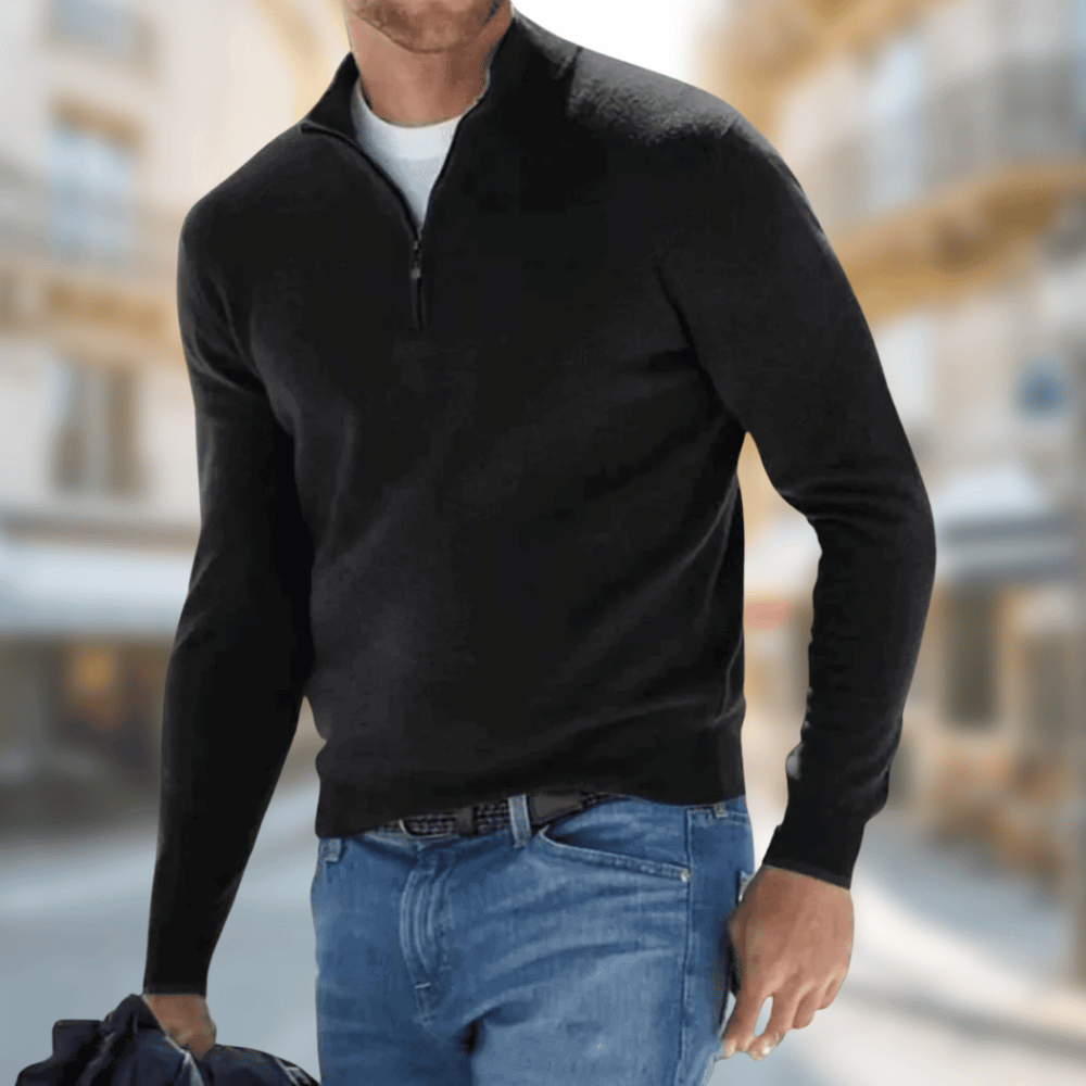 Mens Half Zip Stand Collar Knit Jumper