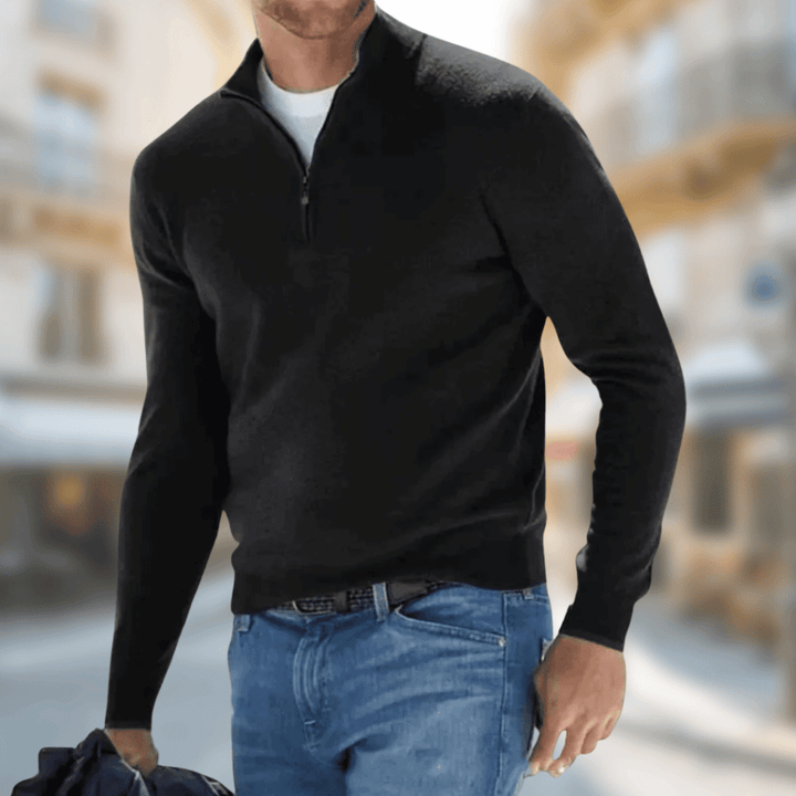 Mens Half Zip Stand Collar Knit Jumper