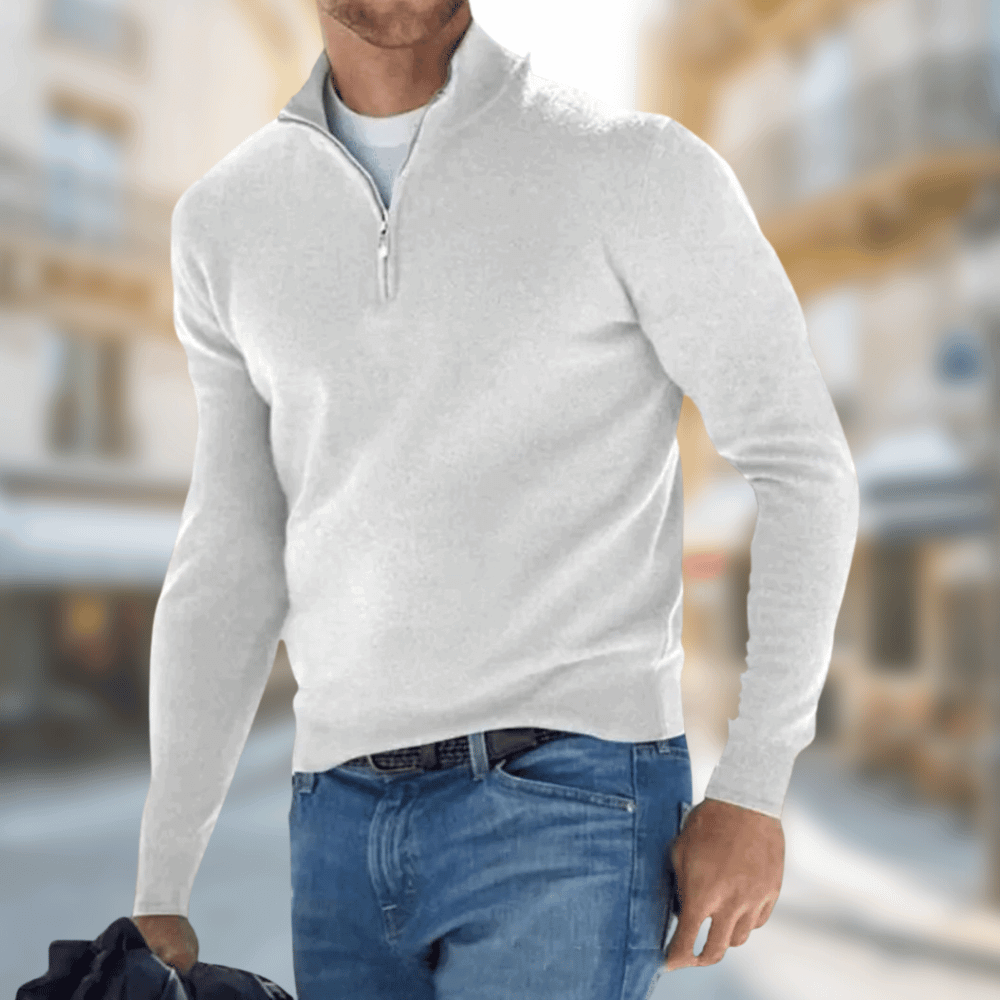 Mens Half Zip Stand Collar Knit Jumper