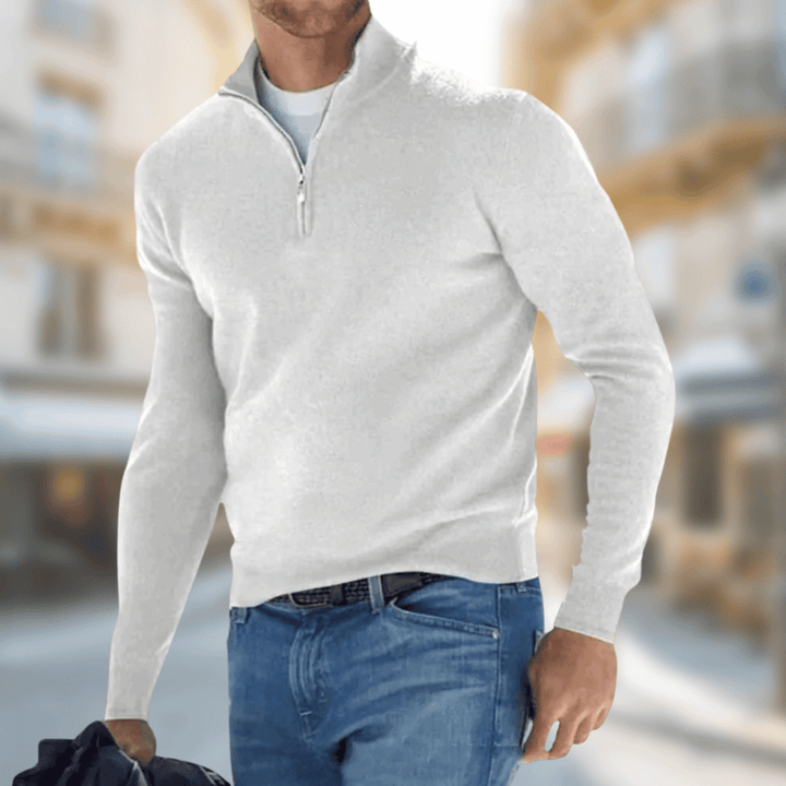 Mens Half Zip Stand Collar Knit Jumper