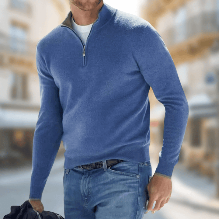 Mens Half Zip Stand Collar Knit Jumper