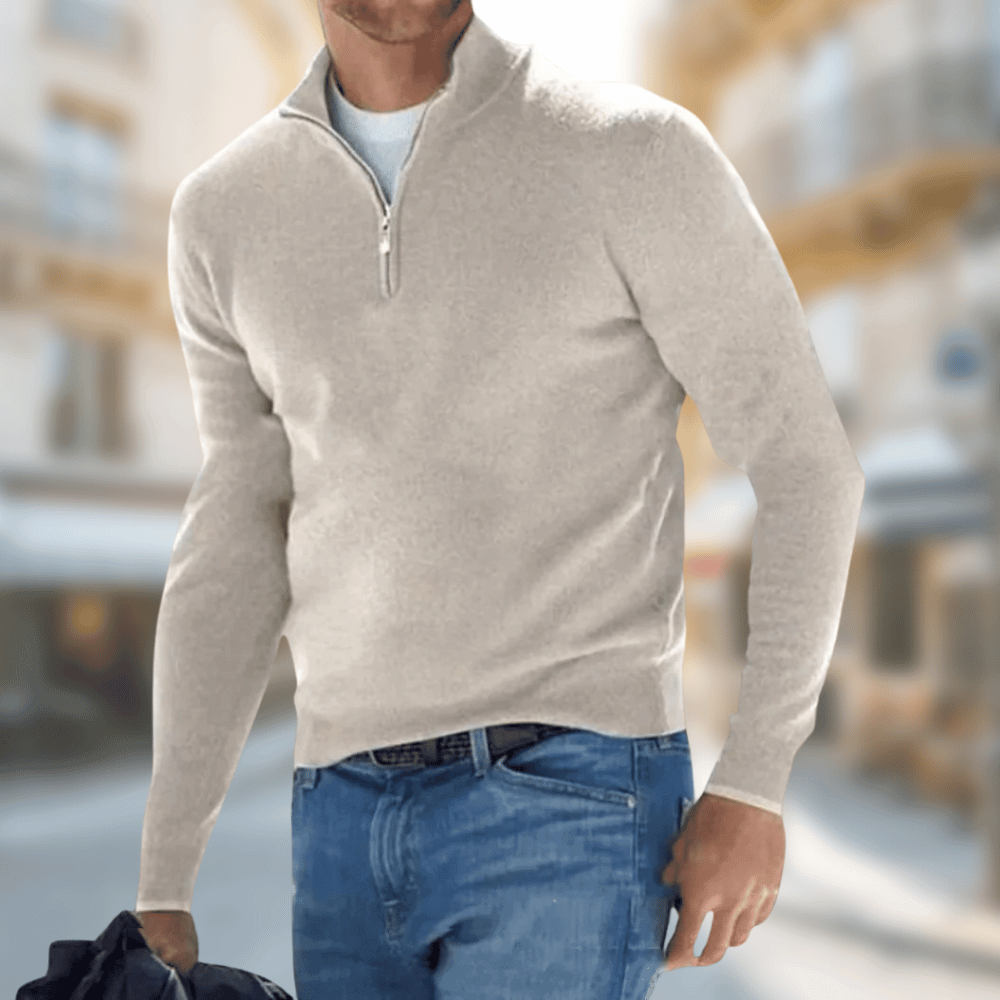Mens Half Zip Stand Collar Knit Jumper