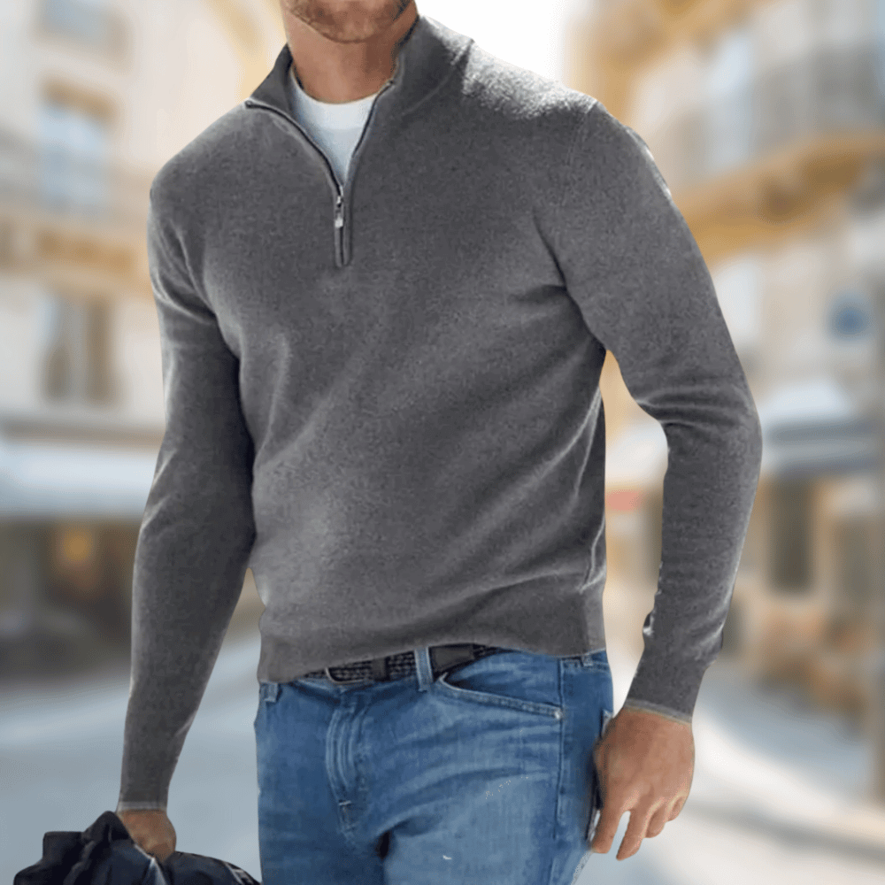 Mens Half Zip Stand Collar Knit Jumper
