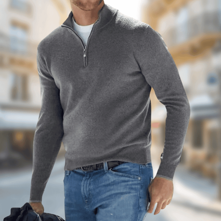 Mens Half Zip Stand Collar Knit Jumper