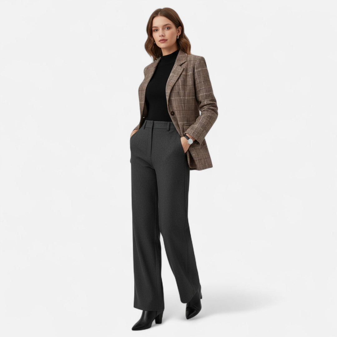 Womens Brown Plaid Single Breasted Blazer
