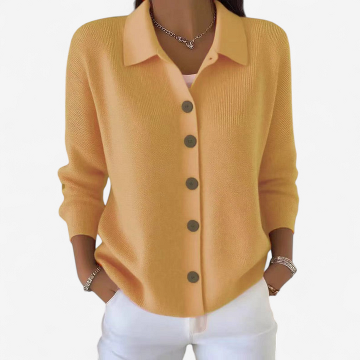 Womens Ribbed Collared Button Cardigan