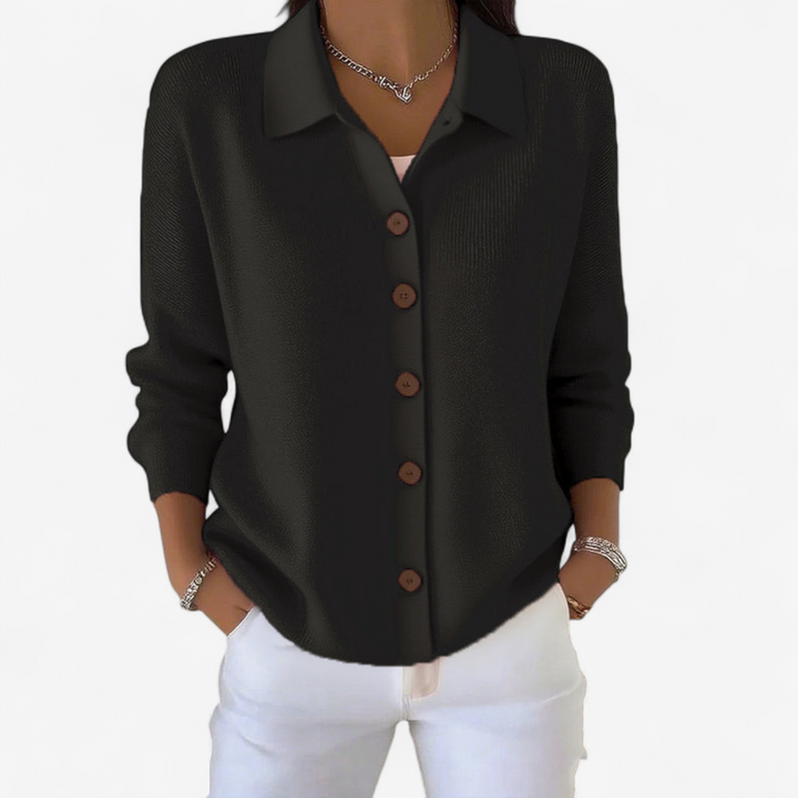 Womens Ribbed Collared Button Cardigan