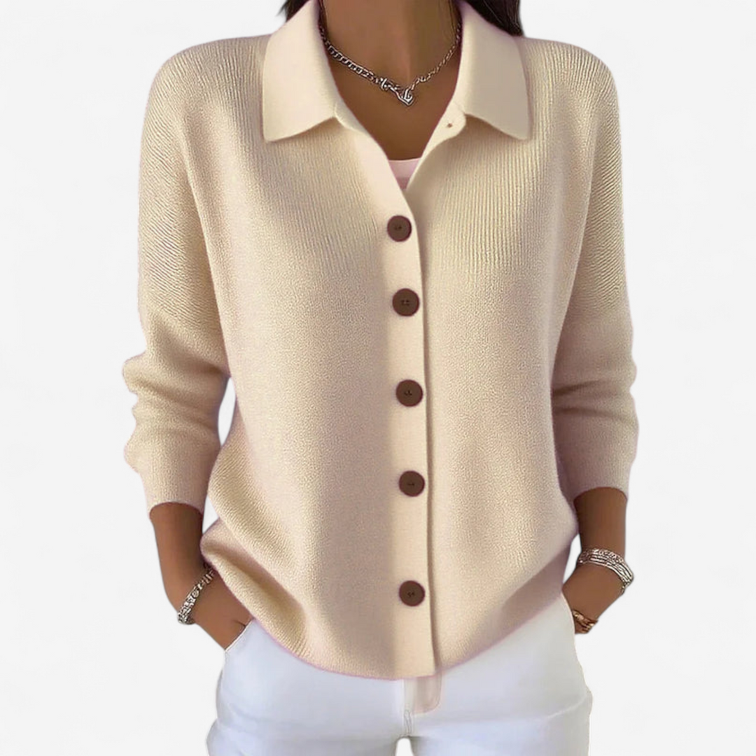 Womens Ribbed Collared Button Cardigan