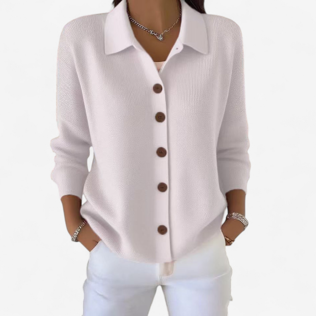 Womens Ribbed Collared Button Cardigan