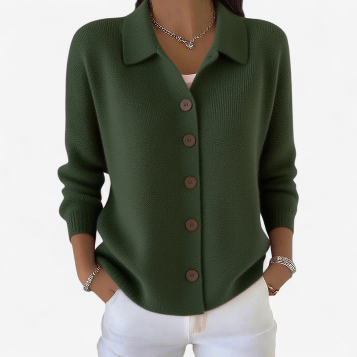 Womens Ribbed Collared Button Cardigan