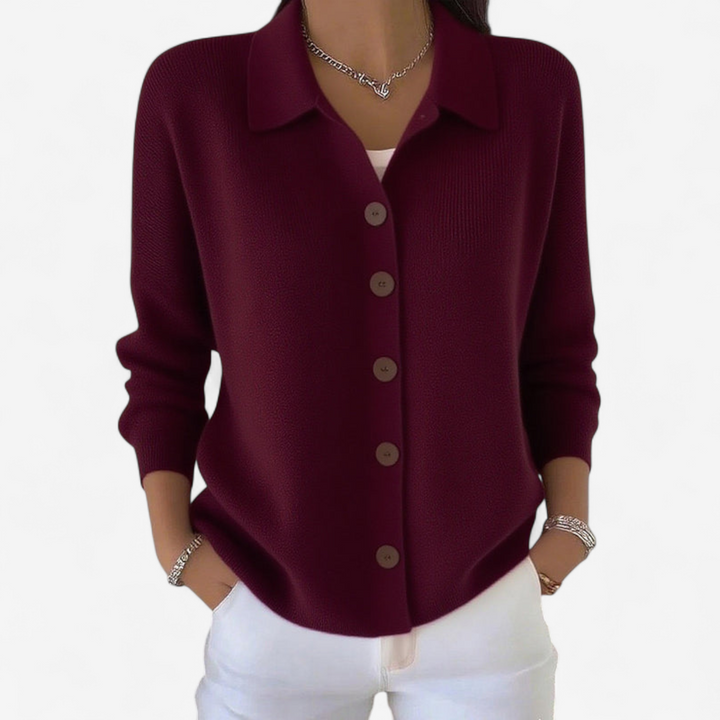 Womens Ribbed Collared Button Cardigan