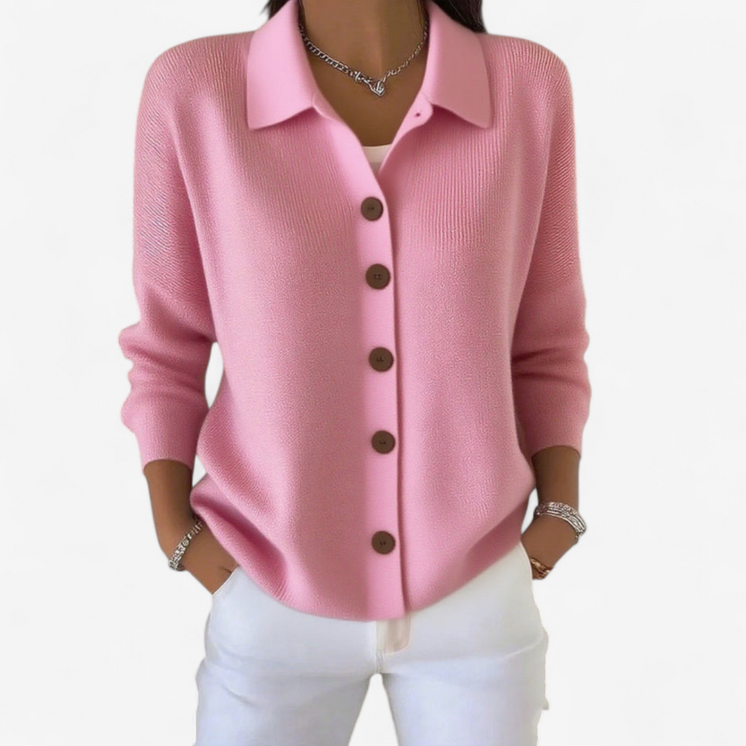 Womens Ribbed Collared Button Cardigan